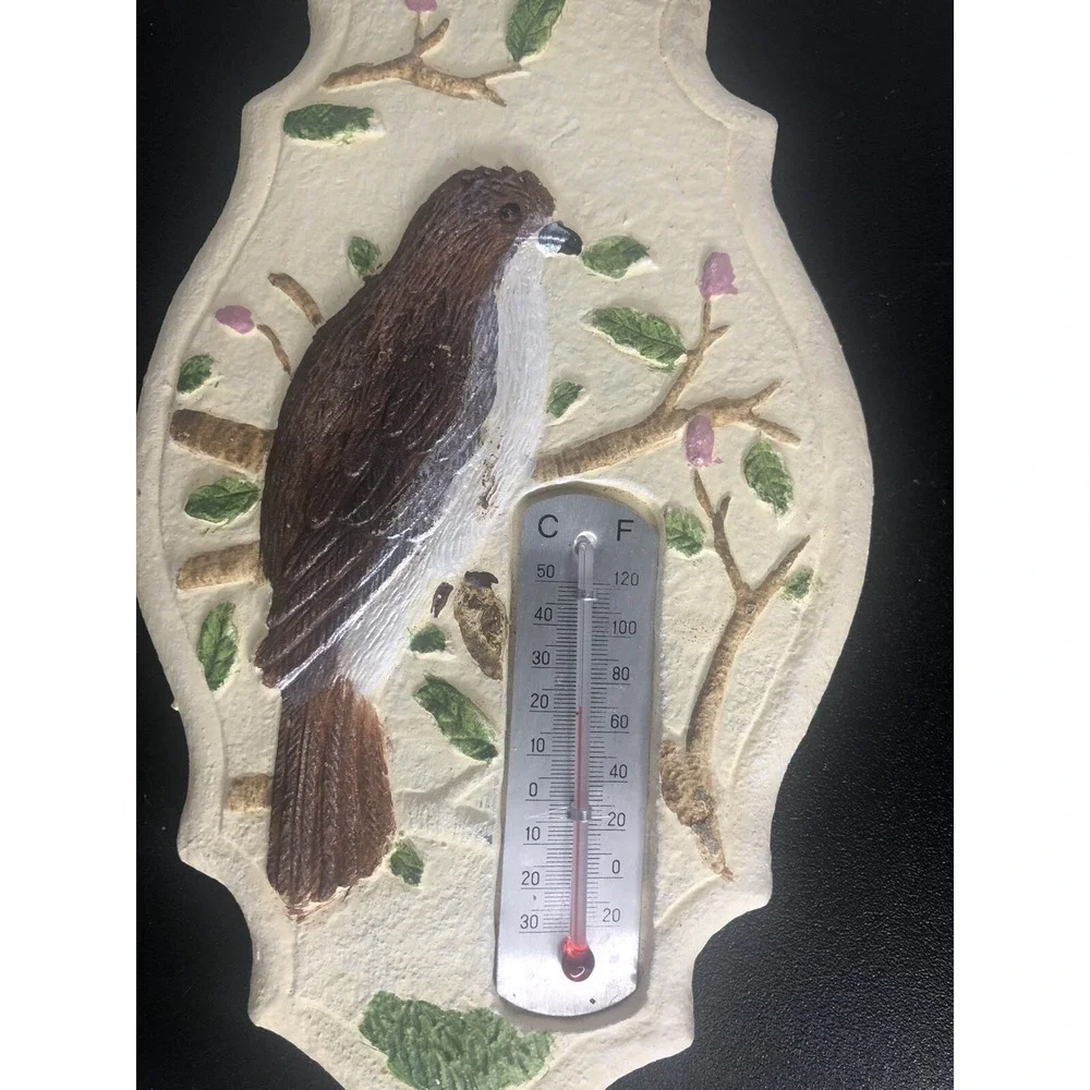 Vintage Porcelain‎ Thermometer Brown Bird Collectible